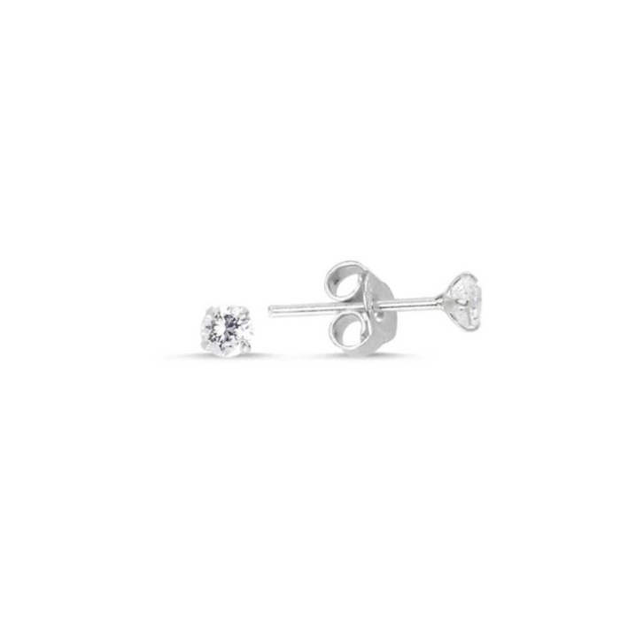 Kadın Gümüş 925 Ayar 3mm Yuvarlak Zirkon Tektaş Küpe E01453