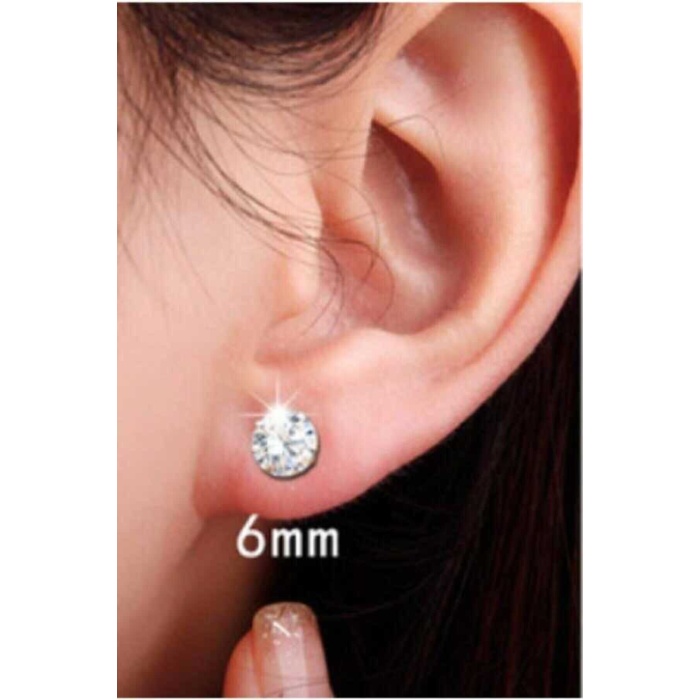 6 Mm 1 Çift Cubic Zirkon 925 Ayar Gümüş Tektaş Çivi Küpe