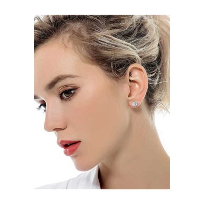 5 Mm 1 Çift Cubic Zirkon 925 Ayar Gümüş Tektaş Çivi Küpe