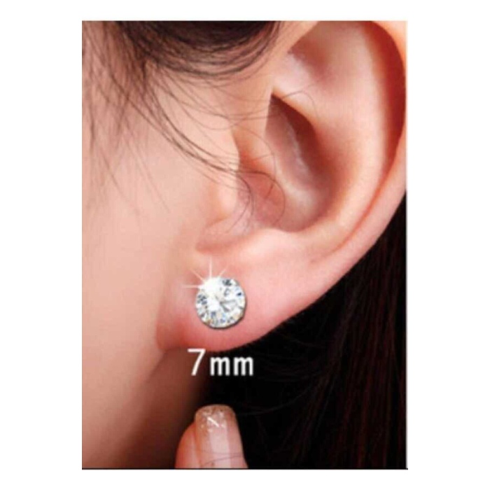 Unisex Beyaz Zirkon 925 Ayar Gümüş Küpe 7 Mm