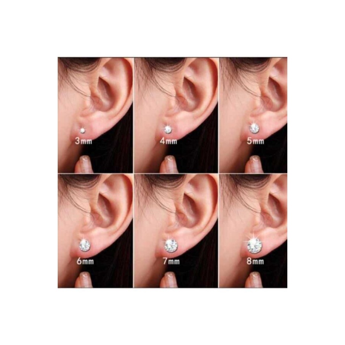 Unisex Beyaz Zirkon 925 Ayar Gümüş Küpe 7 Mm