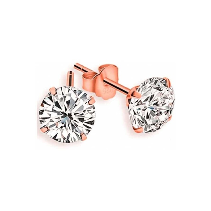 Kadın 925 Ayar Gümüş Tektaş Çivi Küpe 1 Çift 6 Mm - Rose Kaplama