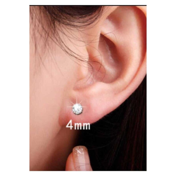 Kadın 925 Ayar Gümüş Tektaş Çivi Küpe 1 Çift 4 Mm - Rose Kaplama