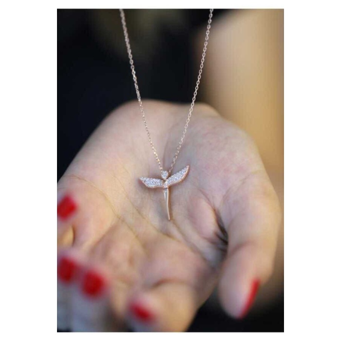 925 Ayar Zirkon Taşlı Peri Model Rose Kaplama Hayalet Kolye