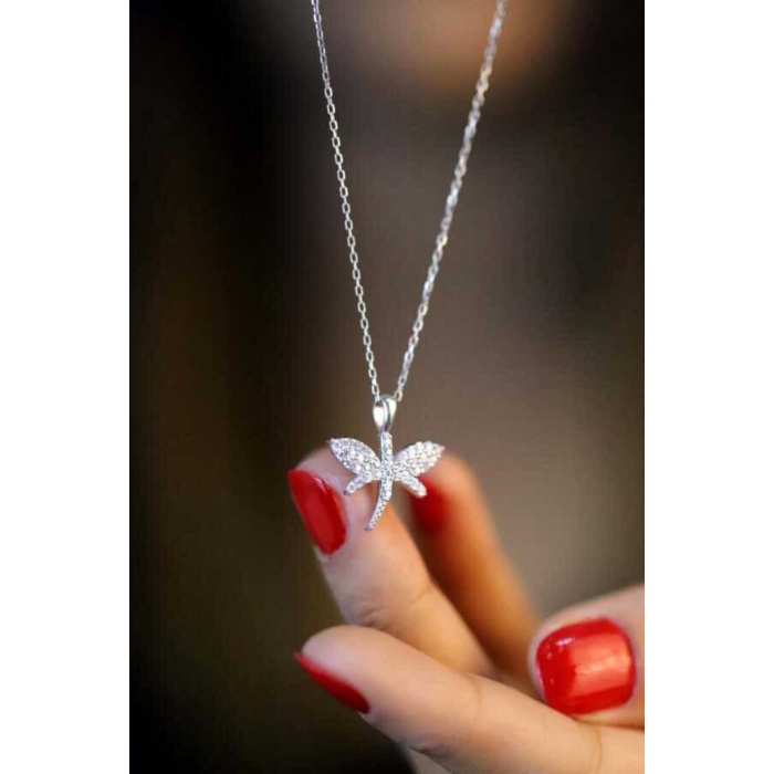 Kadın Gümüş 925 Ayar Zirkon Taşlı Yusufçuk Model Hayalet Kolye