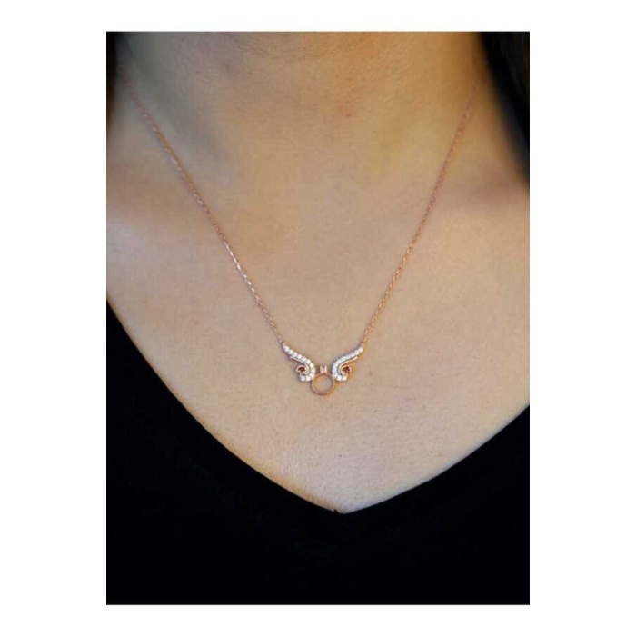 925 Ayar Zirkon Taşlı Tektaş Model Rose Kaplama Hayalet Kolye