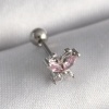 316L Çelik Gümüş Renk Pembe Zirkon Taşlı Kelebek Tragus Piercing