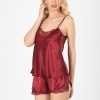 Bordo Saten Babydoll Şortlu Takım - 281