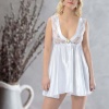 Beyaz Dantelli Saten Gecelik - M-395