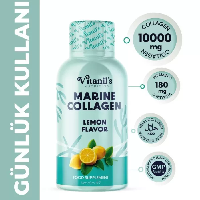 Vitanils Nutrition  MARINE COLLAGEN SHOT - 10.000mg - Vitamin C - Doğal Limon Aromalı 60ML*12