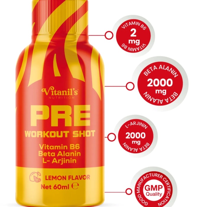 Vitanils Nutrition PRE-WORKOUT SHOT Spor Öncesi Aminoasit B6 - Beta Alenin - Arjinin 60ML*12PCS