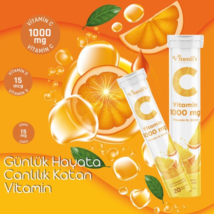 Vitanils Nutrition  Vitamin C 10 Efervesan Tablet - 1000 Mg - Çinko Ve D Vitamini Ilaveli