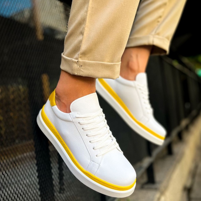 CH979 Santoni GBT Spor Erkek Ayakkabı BEYAZ/SARI