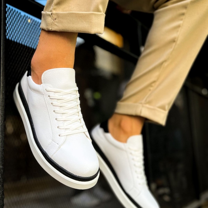 CH979 Santoni GBT Spor Erkek Ayakkabı BEYAZ/SIYAH