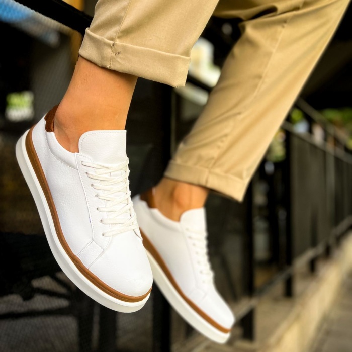 CH979 Santoni GBT Spor Erkek Ayakkabı BEYAZ/TABA
