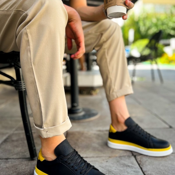 CH979 Santoni GBT Spor Erkek Ayakkabı SIYAH/SARI