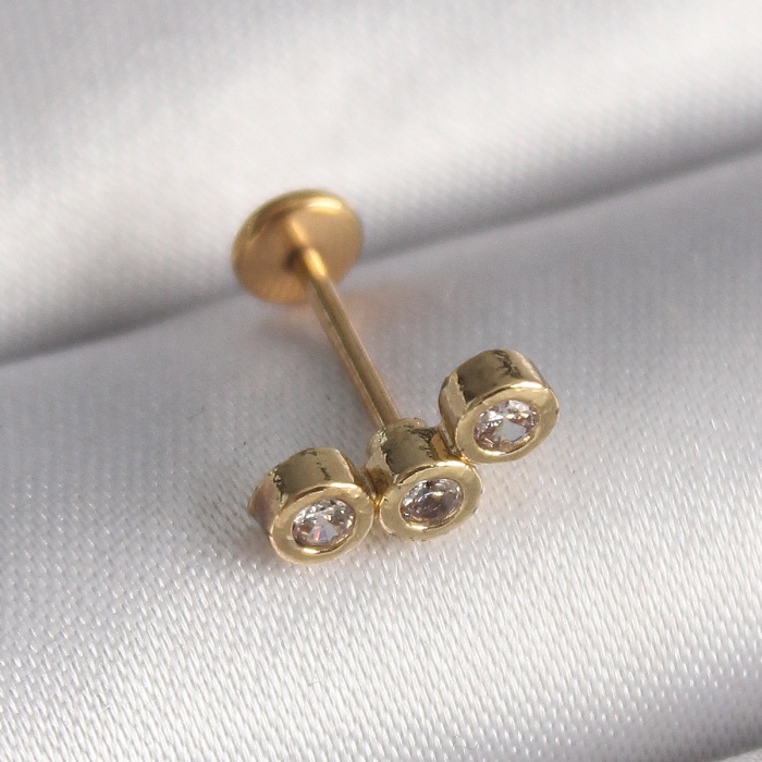 316L Çelik Gold Renk Zirkon Taşlı Tragus Piercing