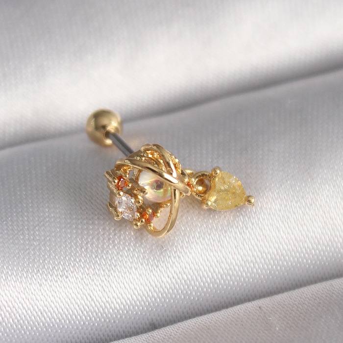316L Çelik Gold Renk Zirkon Taşlı Sallantı Kalp Detay Tragus Piercing