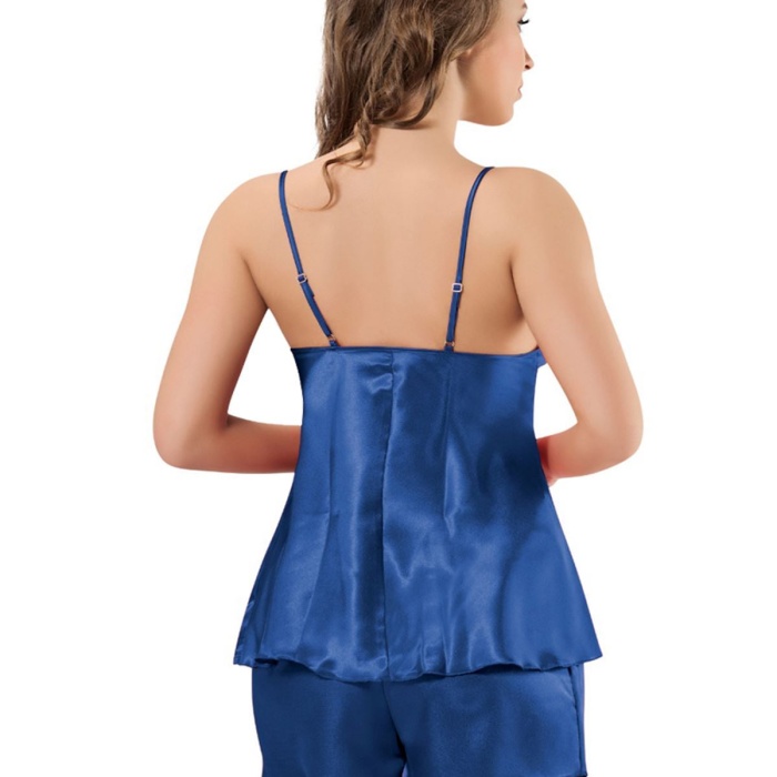 Lacivert Saten Babydoll Şortlu Takım - 331