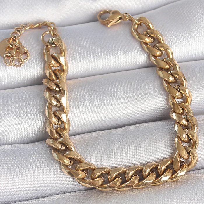 316L Çelik Gold Renk Kalın Zincir Model Kadın Bileklik