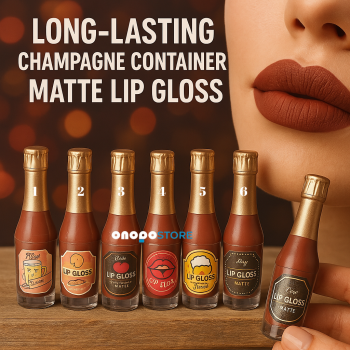 Rose Champagne Matte Lip Gloss | Uzun Süre Kalıcı & Lüks Şampanya Şişesi Tasarımı Kalıcı Ruj