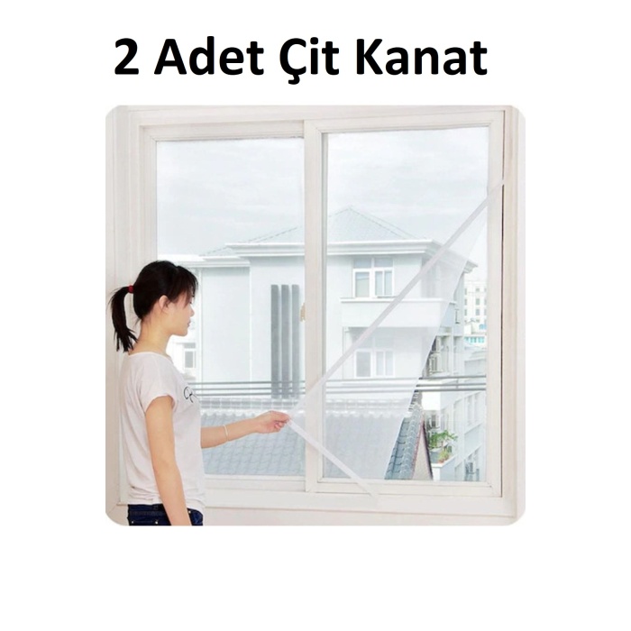 2 Adet Cırtlı Çift Kanat Pencere Sinekliği 150 x 100 Cm (5 Metre Cırt Bant)