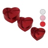 3PCS   KALP  PARLAK RENKLİ - KABARTMA DESEN KARTON HEDİYE KUTUSU KURDELALI  15-18-21CM (4172)