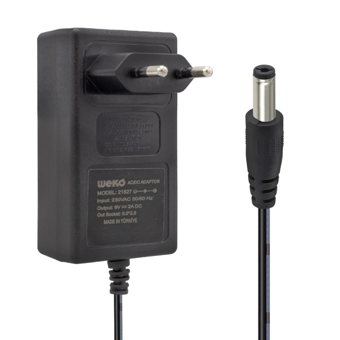 9 VOLT - 2 AMPER 5.5*2.5 UÇLU YERLİ ÜRETİM PLASTİK KASA PRİZ TİPİ KUTUSUZ ADAPTÖR (4172)