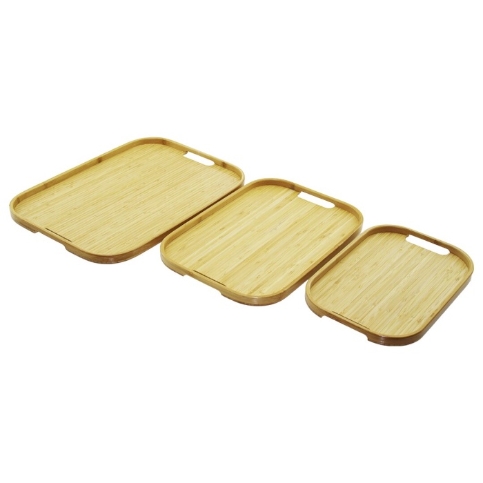 DİKDÖRTGEN - 3 BOY BAMBU AHŞAP TEPSİ SETİ 22X33--28X40--33X45CM (4172)