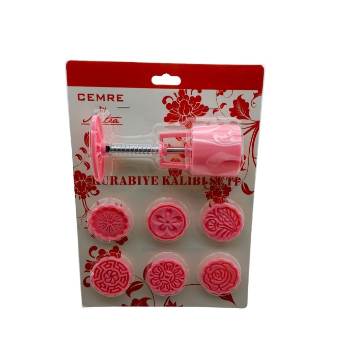 YUVARLAK  KURABİYE KALIP SETİ  YAYLI BASKI APARATI - 6PCS KALIP  RENKLİ PLS (4172)
