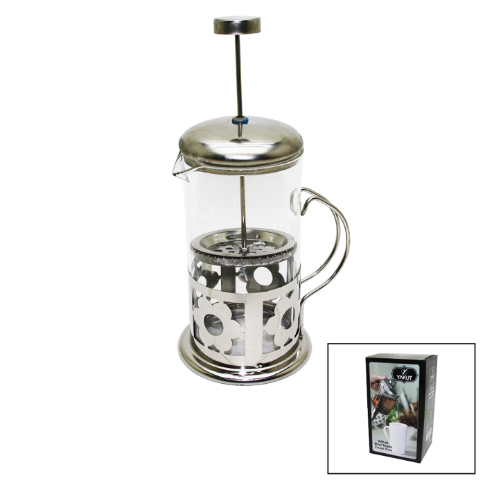FRENCH PRESS 600ML CAM BİTKİ SÜZGEÇİ METAL KAFES - KAPAK (4172)