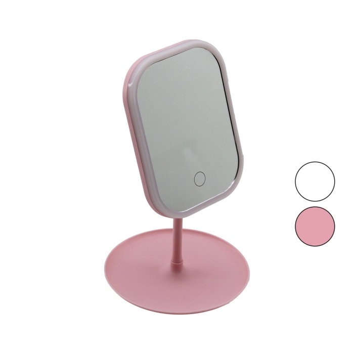 DİKDÖRTGEN LEDLİ - USB ŞARJLI MAKYAJ AYNASI 90° TAKILIK SEPETLİ AYAK RENKLİ PLS 13.5X18.5CM (4172)