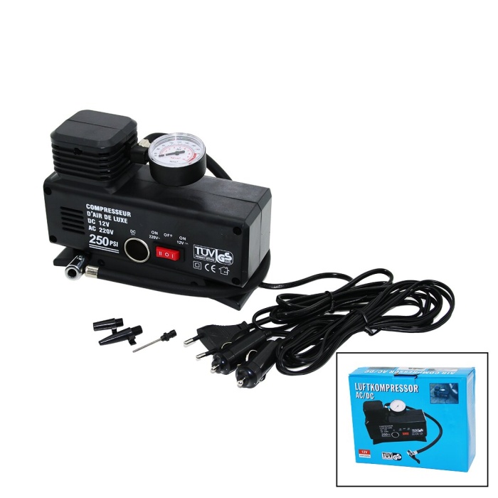 2IN1- FİŞLİ - OTO ÇAKMAKLIK TEK PİSTON KOMPRESÖR AC/DC - 12V-230V - 250PSI (4172)