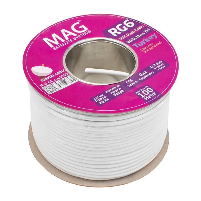 MAG RG6/U6 1.02 MM 80 TELLİ CCS MAKARALI ANTEN KABLOSU YERLİ ÜRETİM (100 METRE) (4172)