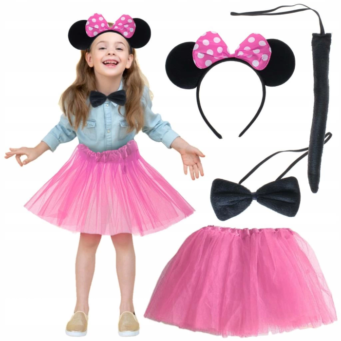 Minnie Kostüm Seti Pembe Tütü Etek Papyon Kuyruk Taç Çocuk