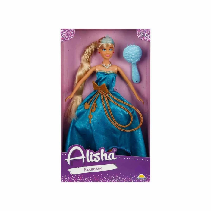 Alisha Prenses Uzun Saçlı Aksesuarlı Bebek Seti 29 cm