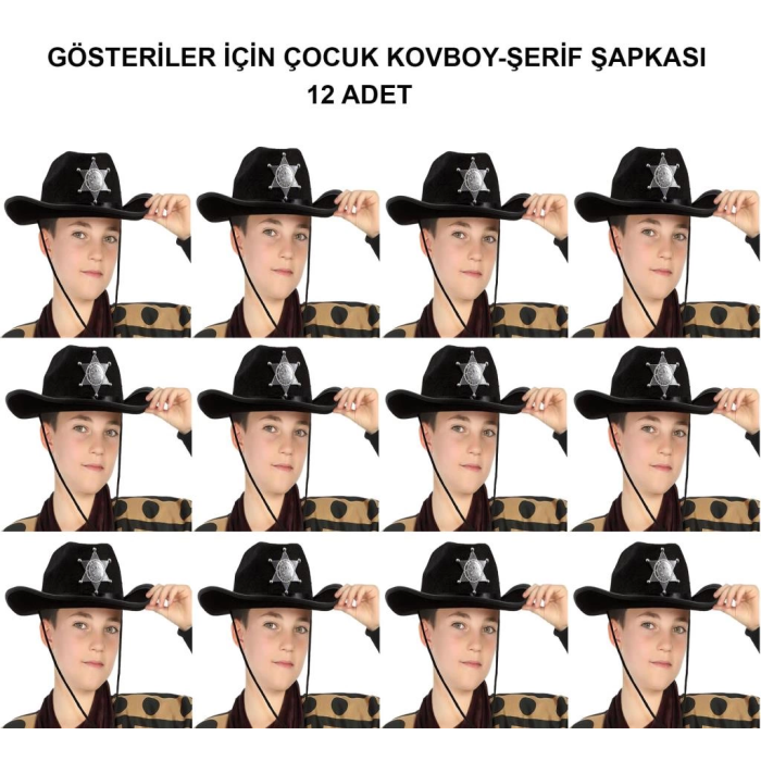 Kovboy Şerif Şapkası Siyah 12 Adet – Eğlenceli ve Temalı Etkinlikler İçin Harika Seçim