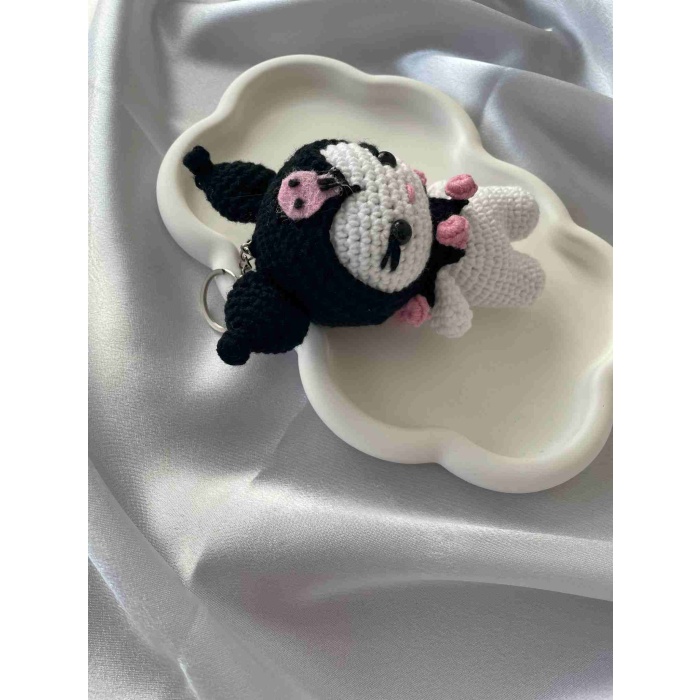 Amigurumi Anahtarlık  El Yapımı Kuromi 12 cm Siyah