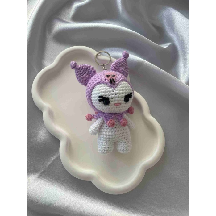 Amigurumi Anahtarlık  El Yapımı Kuromi 12 cm Lila