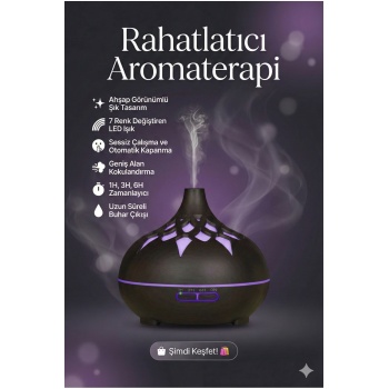 Aroma Difüzör Gece Işığı 7 Led DESENLİ Nemlendirici Kumandalı Buhar Makinesi 550 ml