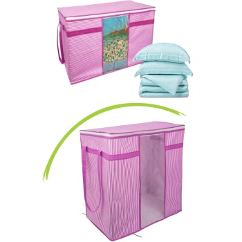 Pencereli Saklama Hurcu Pembe Beyaz Çizgili