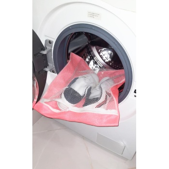 Pembe Fermuarlı Hassas Çamaşır Terlik Ayakkabı Yıkama Filesi Büyük Boy