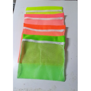 4 Adet 4 Renk Fermuarlı Hassas Çamaşır Terlik Ayakkabı Yıkama Filesi Büyük Boy