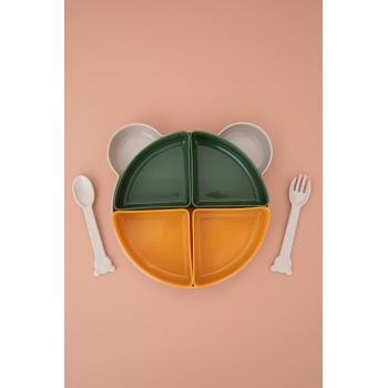 Tabldot Mama Tabağı Çıkarılabilir KaseliTepsili 4 Bölmeli Çatal Kaşıklı Ayıcık Beslenme Kabı