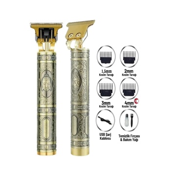 Gold Uçlu Vintage Şarjlı Traş Makinesi Saç Sakal Ense Çizim Vucüt Kılı Tıraş Makinası