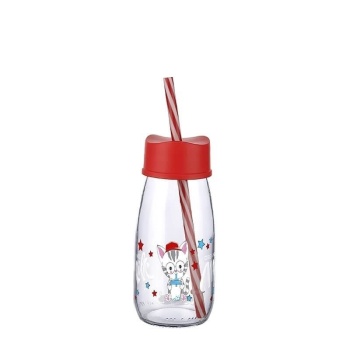 Pipetli Su Ve Süt Şişesi Cam 250 ML Kırmızı