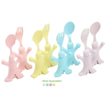 Bebek Figür Standlı Çatal Kaşık Set 2 Si 1 Arada