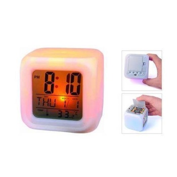 7 Renk Değiştiren Alarmlı Dijital Termometre Küp Saat