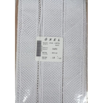 ® Dantel Polyester Güpür Bant Beyaz 15 Metre En 3 cm ON-1651-B