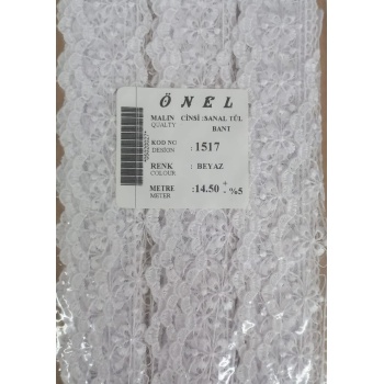 ® Dantel Polyester Sanal Tül Bant Beyaz 14,50 Metre En 6 cm ON-1517-B